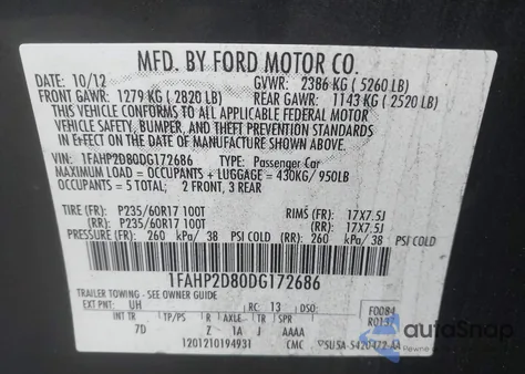 2013 Ford Taurus Se from USA, damaged, VIN 1FAHP2D80DG172686